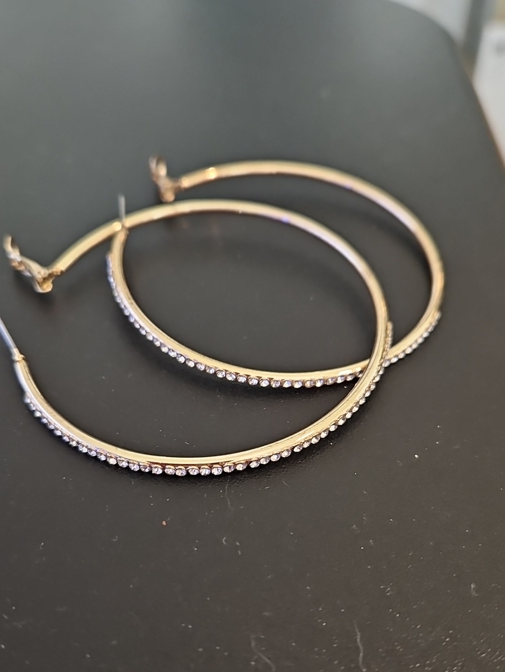 Gold Hoop Earrings with Clear Crystal Accents